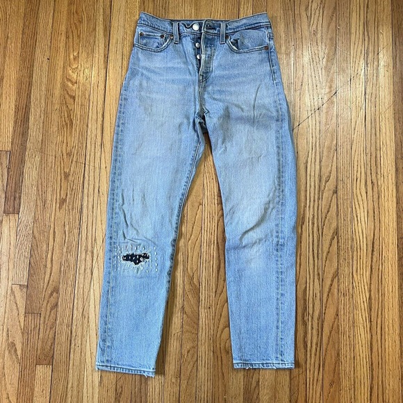 Levi's Denim - Levi's Premium Patch 25 Wedgie Straight Button Fly Denim Jeans Mom Meas 26x27